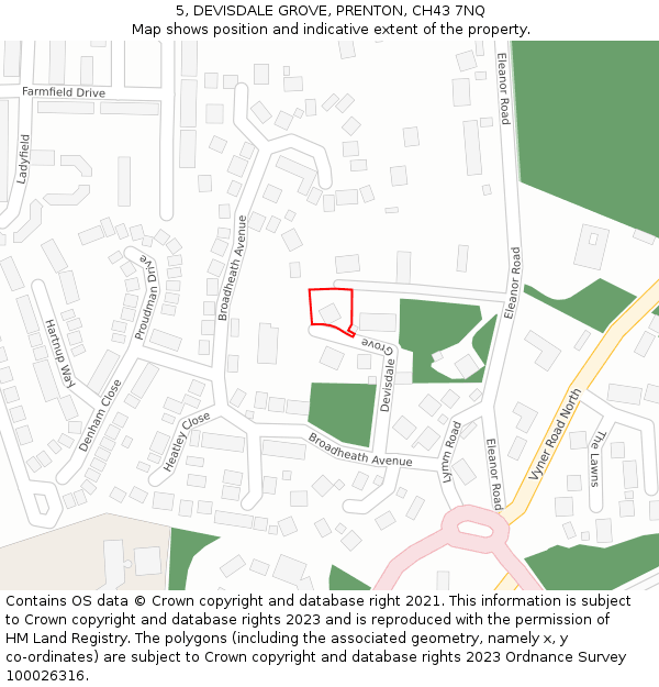 5, DEVISDALE GROVE, PRENTON, CH43 7NQ: Location map and indicative extent of plot