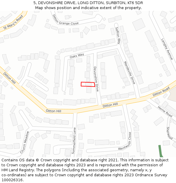 5, DEVONSHIRE DRIVE, LONG DITTON, SURBITON, KT6 5DR: Location map and indicative extent of plot