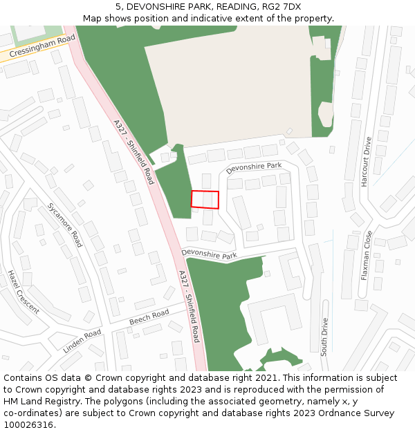 5, DEVONSHIRE PARK, READING, RG2 7DX: Location map and indicative extent of plot