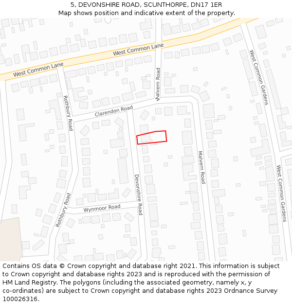 5, DEVONSHIRE ROAD, SCUNTHORPE, DN17 1ER: Location map and indicative extent of plot