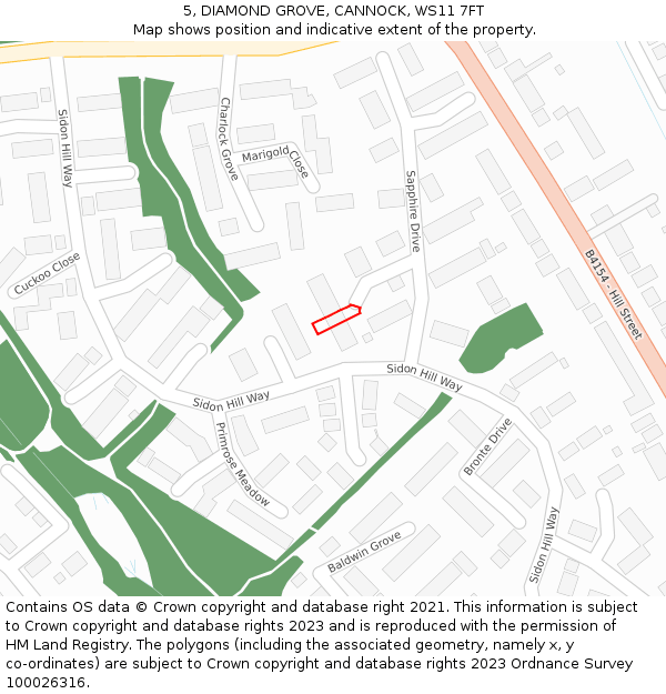 5, DIAMOND GROVE, CANNOCK, WS11 7FT: Location map and indicative extent of plot