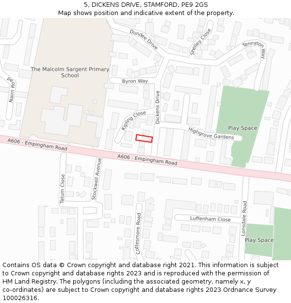 5, DICKENS DRIVE, STAMFORD, PE9 2GS: Location map and indicative extent of plot