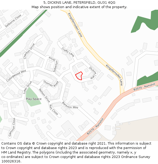 5, DICKINS LANE, PETERSFIELD, GU31 4QG: Location map and indicative extent of plot