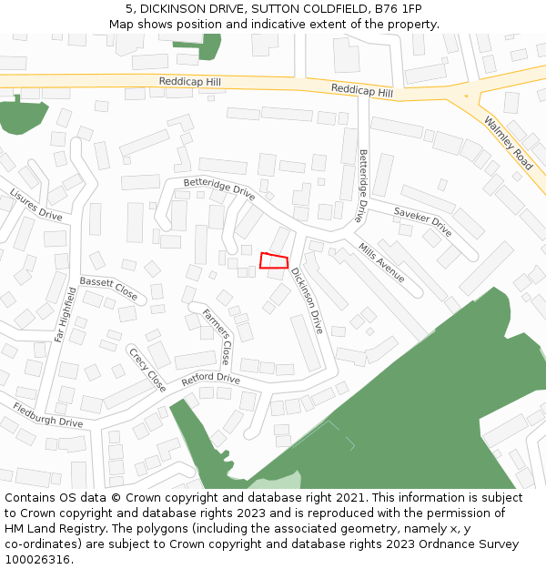 5, DICKINSON DRIVE, SUTTON COLDFIELD, B76 1FP: Location map and indicative extent of plot