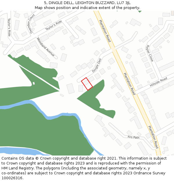 5, DINGLE DELL, LEIGHTON BUZZARD, LU7 3JL: Location map and indicative extent of plot