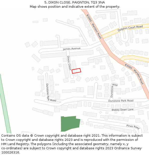 5, DIXON CLOSE, PAIGNTON, TQ3 3NA: Location map and indicative extent of plot