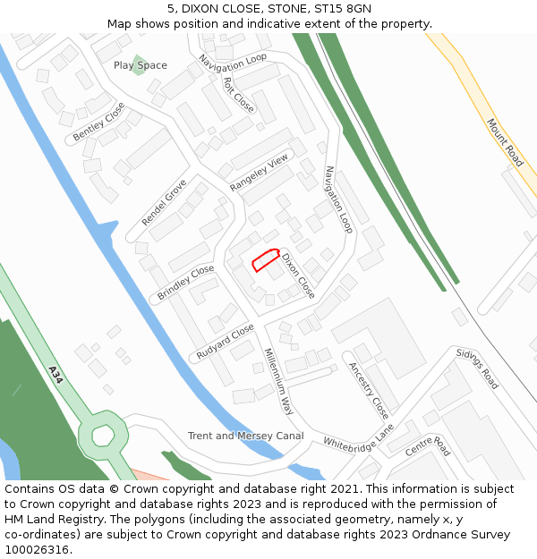 5, DIXON CLOSE, STONE, ST15 8GN: Location map and indicative extent of plot