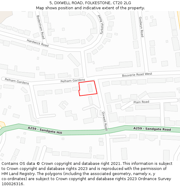 5, DIXWELL ROAD, FOLKESTONE, CT20 2LG: Location map and indicative extent of plot