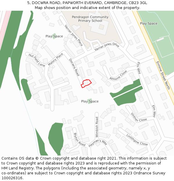 5, DOCWRA ROAD, PAPWORTH EVERARD, CAMBRIDGE, CB23 3GL: Location map and indicative extent of plot