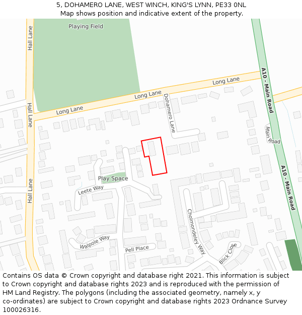 5, DOHAMERO LANE, WEST WINCH, KING'S LYNN, PE33 0NL: Location map and indicative extent of plot