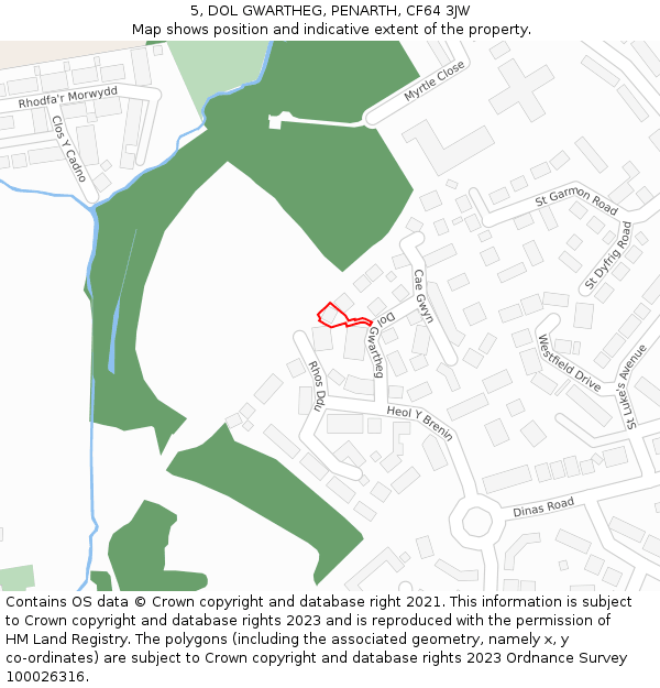 5, DOL GWARTHEG, PENARTH, CF64 3JW: Location map and indicative extent of plot