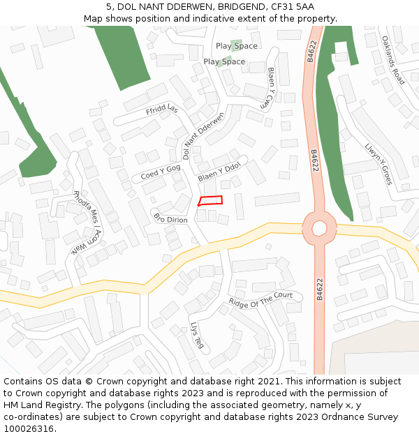 5, DOL NANT DDERWEN, BRIDGEND, CF31 5AA: Location map and indicative extent of plot