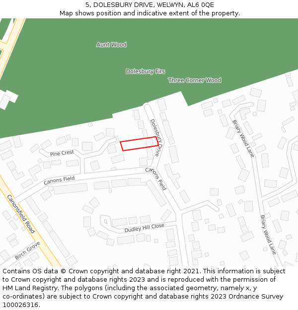 5, DOLESBURY DRIVE, WELWYN, AL6 0QE: Location map and indicative extent of plot