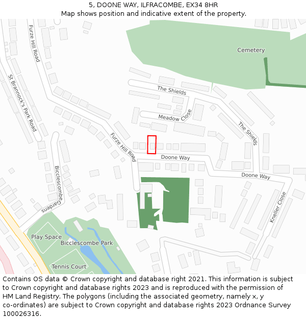 5, DOONE WAY, ILFRACOMBE, EX34 8HR: Location map and indicative extent of plot