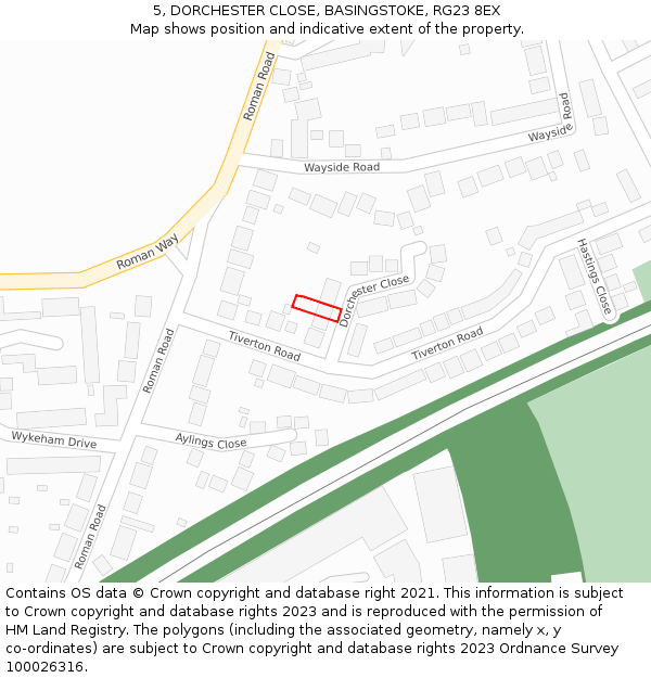 5, DORCHESTER CLOSE, BASINGSTOKE, RG23 8EX: Location map and indicative extent of plot