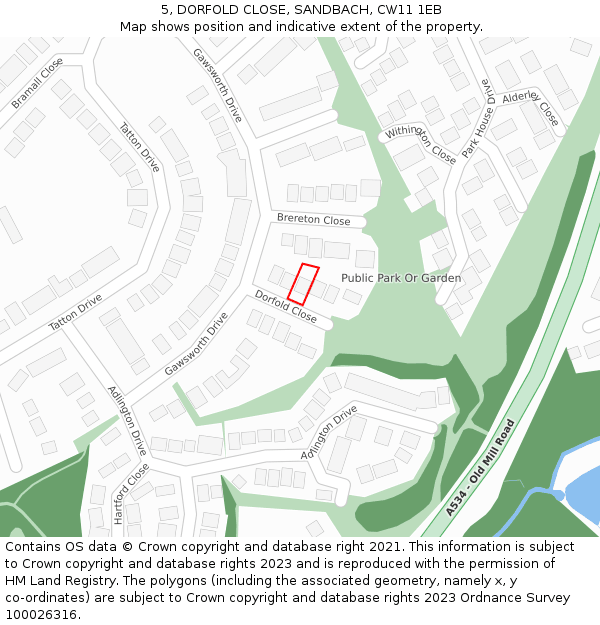 5, DORFOLD CLOSE, SANDBACH, CW11 1EB: Location map and indicative extent of plot