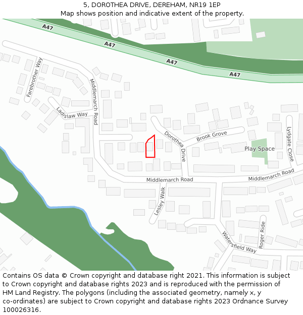 5, DOROTHEA DRIVE, DEREHAM, NR19 1EP: Location map and indicative extent of plot