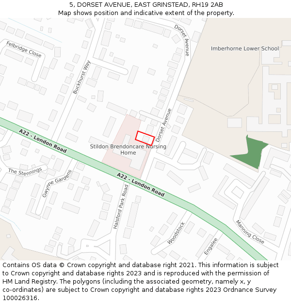 5, DORSET AVENUE, EAST GRINSTEAD, RH19 2AB: Location map and indicative extent of plot