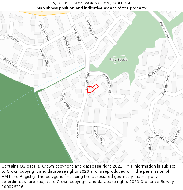 5, DORSET WAY, WOKINGHAM, RG41 3AL: Location map and indicative extent of plot