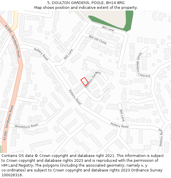 5, DOULTON GARDENS, POOLE, BH14 8RG: Location map and indicative extent of plot