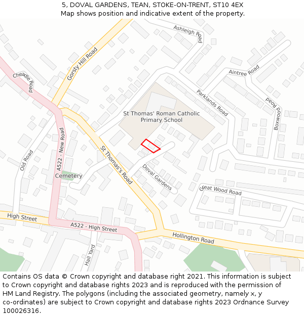 5, DOVAL GARDENS, TEAN, STOKE-ON-TRENT, ST10 4EX: Location map and indicative extent of plot