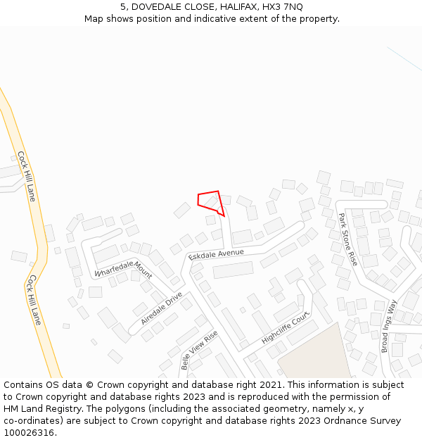 5, DOVEDALE CLOSE, HALIFAX, HX3 7NQ: Location map and indicative extent of plot