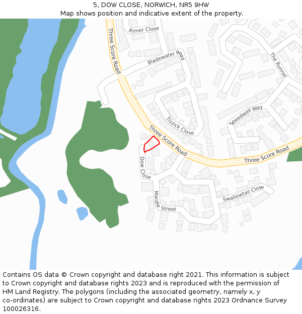 5, DOW CLOSE, NORWICH, NR5 9HW: Location map and indicative extent of plot