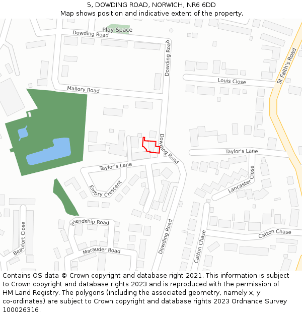 5, DOWDING ROAD, NORWICH, NR6 6DD: Location map and indicative extent of plot