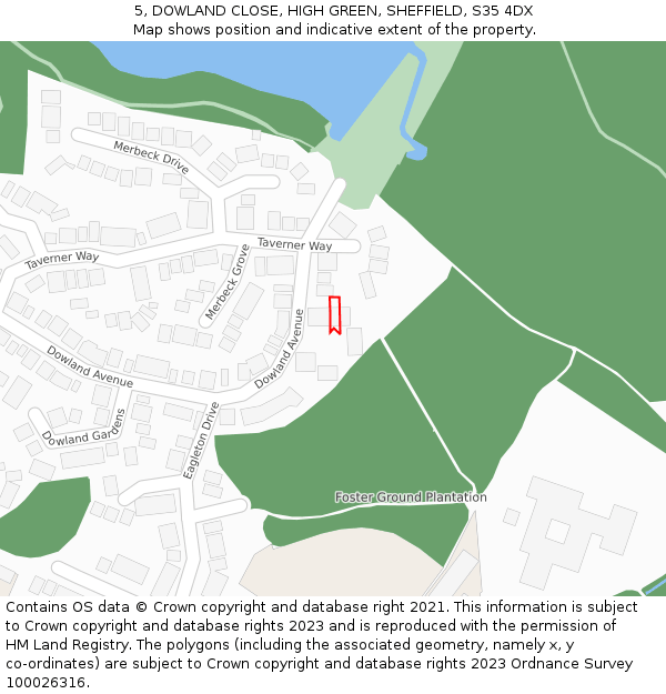 5, DOWLAND CLOSE, HIGH GREEN, SHEFFIELD, S35 4DX: Location map and indicative extent of plot