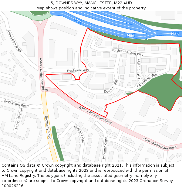 5, DOWNES WAY, MANCHESTER, M22 4UD: Location map and indicative extent of plot