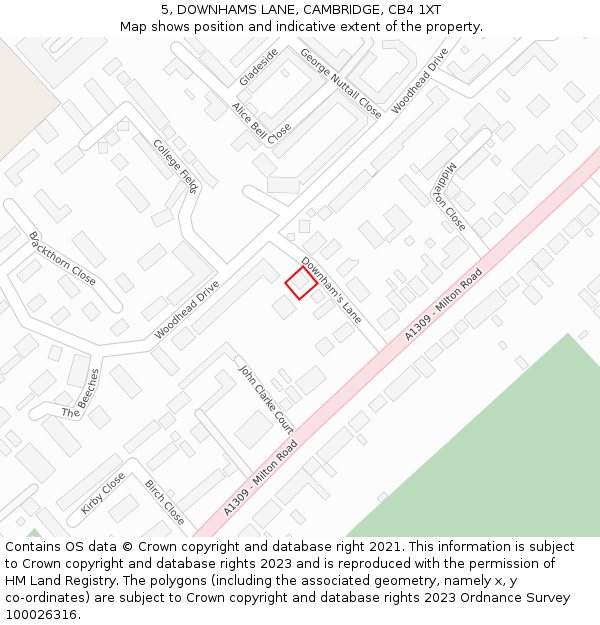 5, DOWNHAMS LANE, CAMBRIDGE, CB4 1XT: Location map and indicative extent of plot