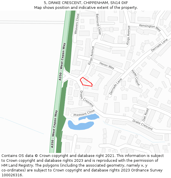 5, DRAKE CRESCENT, CHIPPENHAM, SN14 0XF: Location map and indicative extent of plot