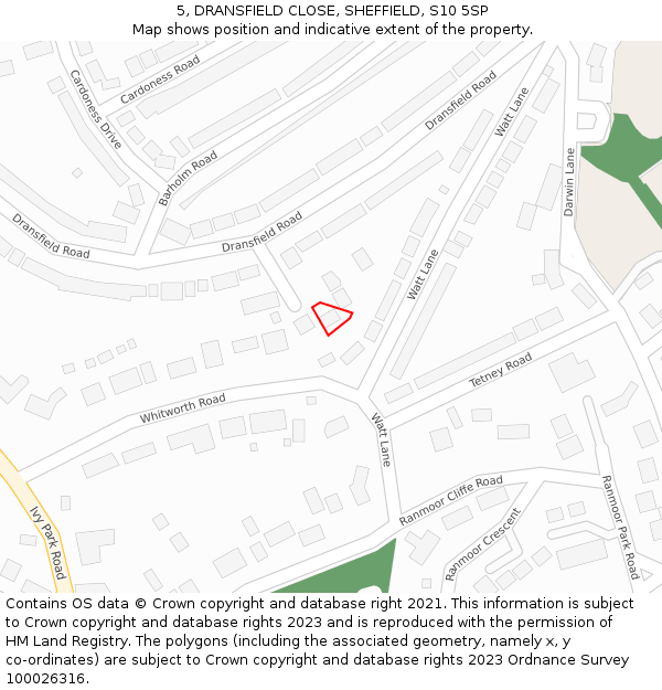 5, DRANSFIELD CLOSE, SHEFFIELD, S10 5SP: Location map and indicative extent of plot
