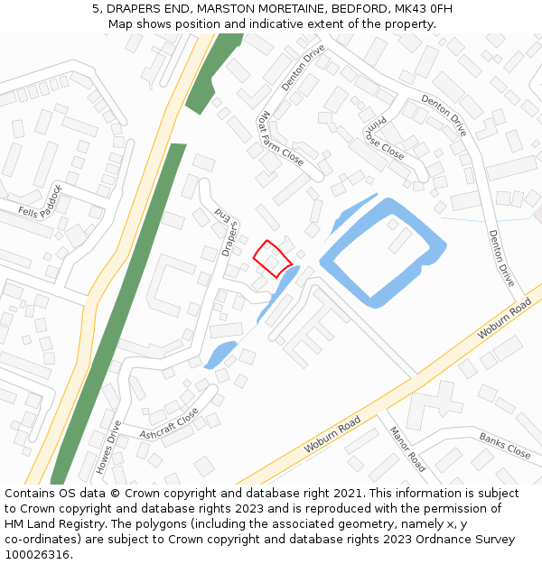 5, DRAPERS END, MARSTON MORETAINE, BEDFORD, MK43 0FH: Location map and indicative extent of plot