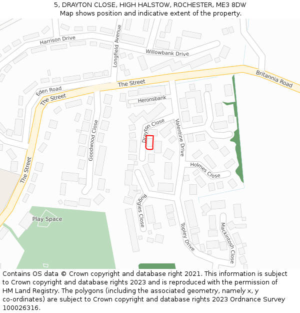 5, DRAYTON CLOSE, HIGH HALSTOW, ROCHESTER, ME3 8DW: Location map and indicative extent of plot