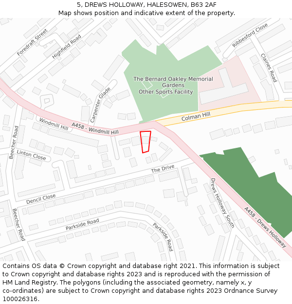 5, DREWS HOLLOWAY, HALESOWEN, B63 2AF: Location map and indicative extent of plot