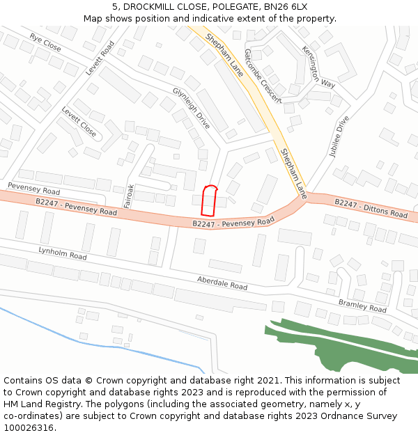 5, DROCKMILL CLOSE, POLEGATE, BN26 6LX: Location map and indicative extent of plot