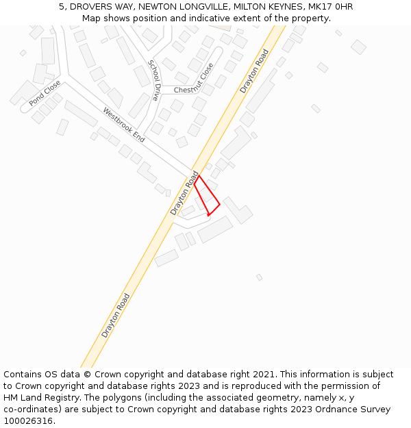 5, DROVERS WAY, NEWTON LONGVILLE, MILTON KEYNES, MK17 0HR: Location map and indicative extent of plot