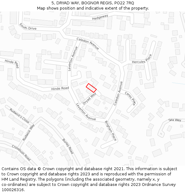 5, DRYAD WAY, BOGNOR REGIS, PO22 7RQ: Location map and indicative extent of plot