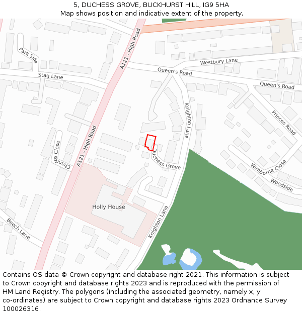 5, DUCHESS GROVE, BUCKHURST HILL, IG9 5HA: Location map and indicative extent of plot