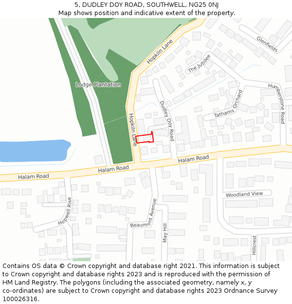 5, DUDLEY DOY ROAD, SOUTHWELL, NG25 0NJ: Location map and indicative extent of plot