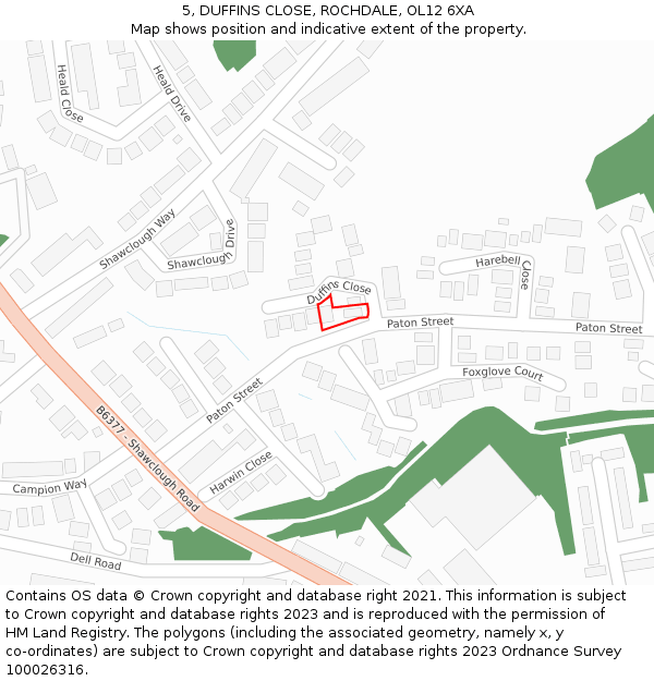 5, DUFFINS CLOSE, ROCHDALE, OL12 6XA: Location map and indicative extent of plot