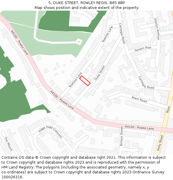 5, DUKE STREET, ROWLEY REGIS, B65 8BP: Location map and indicative extent of plot