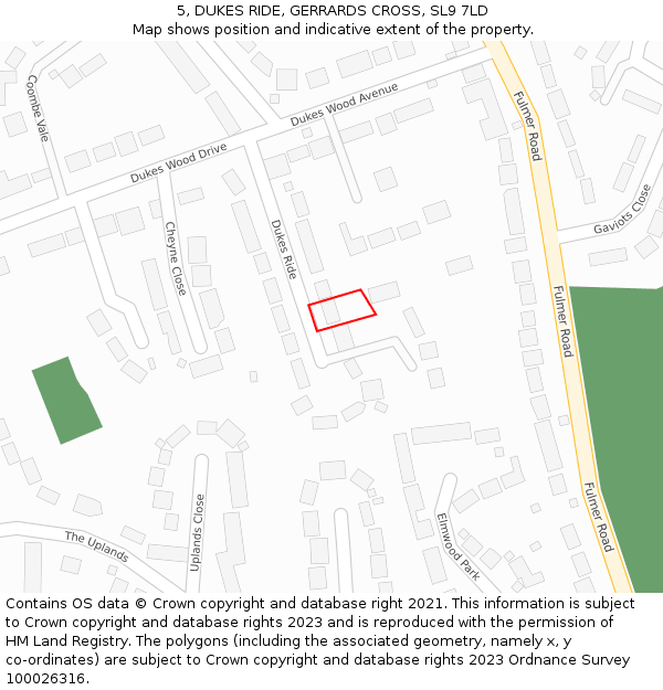 5, DUKES RIDE, GERRARDS CROSS, SL9 7LD: Location map and indicative extent of plot