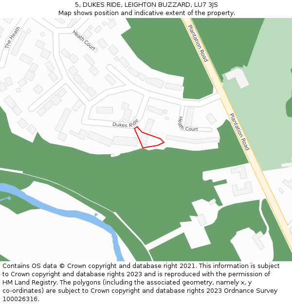 5, DUKES RIDE, LEIGHTON BUZZARD, LU7 3JS: Location map and indicative extent of plot