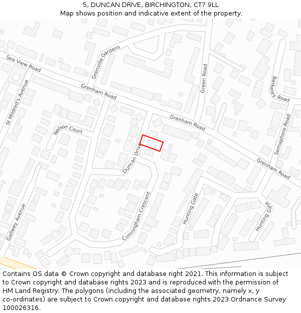 5, DUNCAN DRIVE, BIRCHINGTON, CT7 9LL: Location map and indicative extent of plot