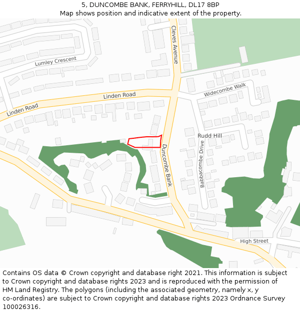 5, DUNCOMBE BANK, FERRYHILL, DL17 8BP: Location map and indicative extent of plot