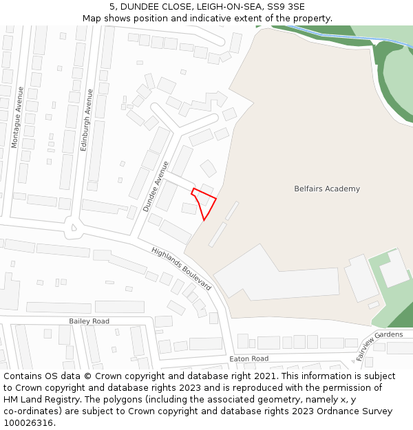 5, DUNDEE CLOSE, LEIGH-ON-SEA, SS9 3SE: Location map and indicative extent of plot