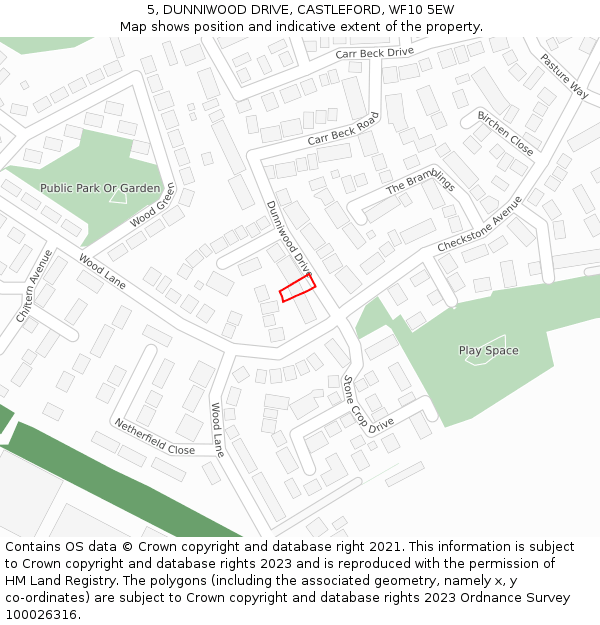 5, DUNNIWOOD DRIVE, CASTLEFORD, WF10 5EW: Location map and indicative extent of plot