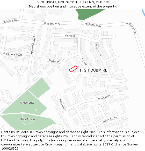 5, DUNSCAR, HOUGHTON LE SPRING, DH4 5FF: Location map and indicative extent of plot